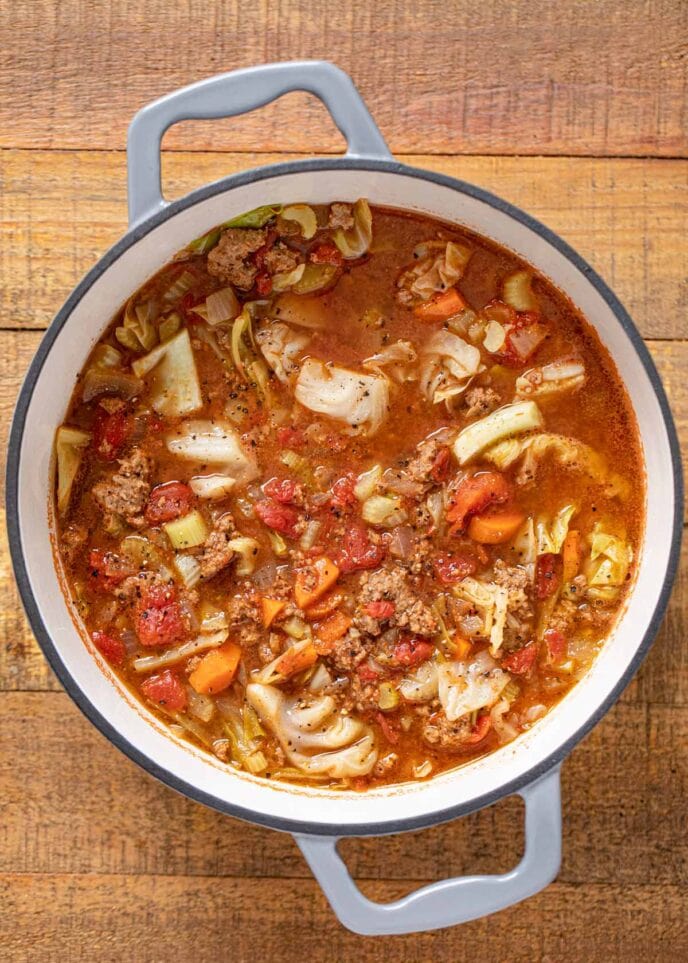 Ground Beef Cabbage Soup in pot