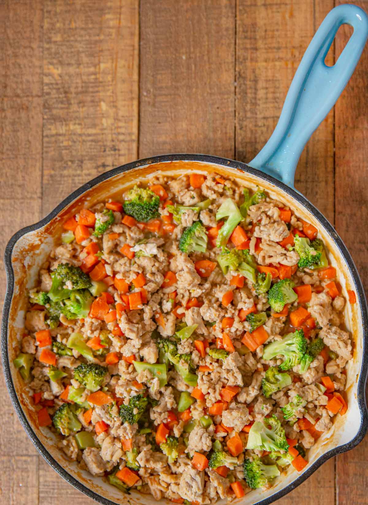 Ground Thai Peanut Chicken in skillet