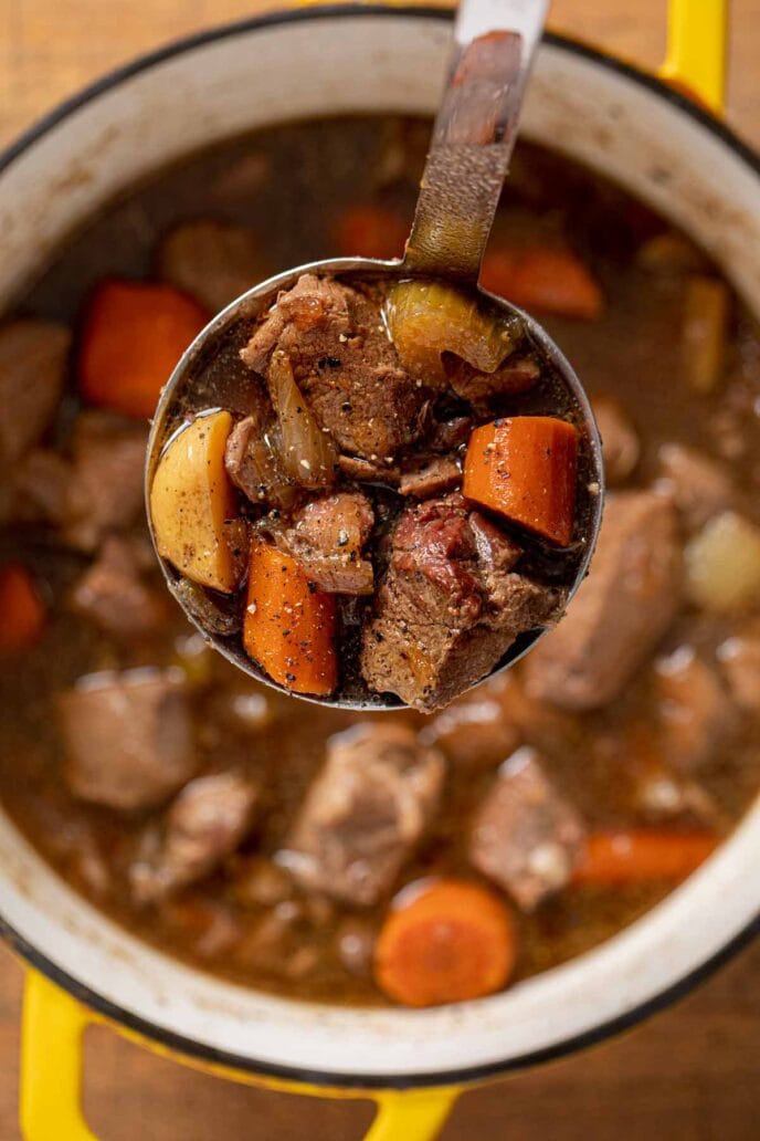 Irish Lamb Stew serving in ladle