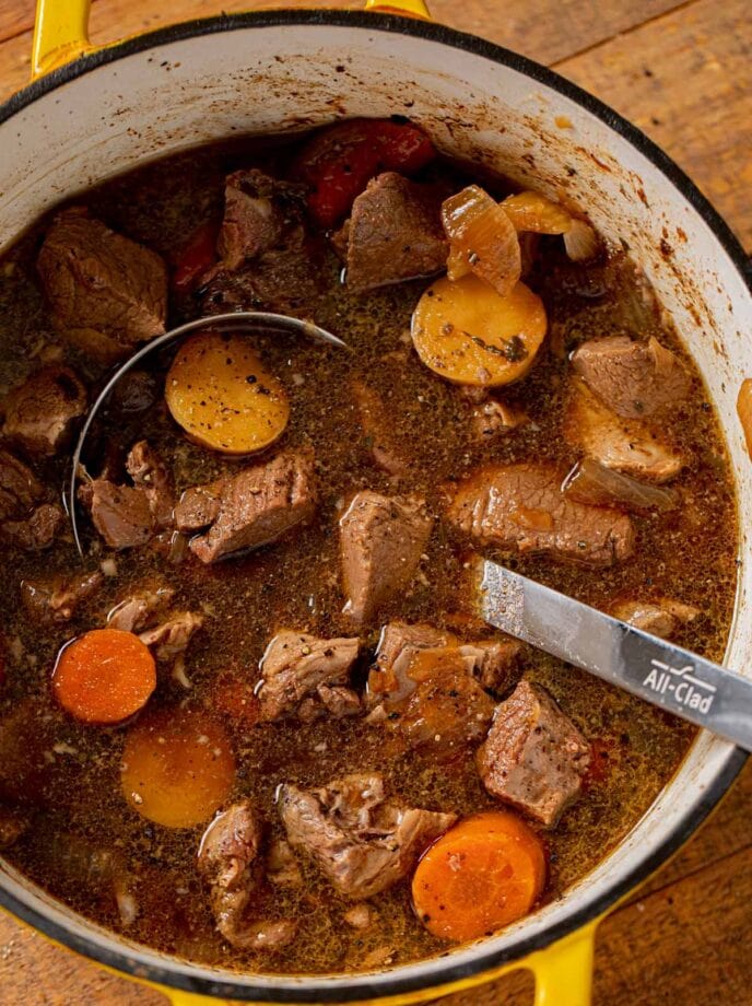 Irish Lamb Stew in pot with ladle