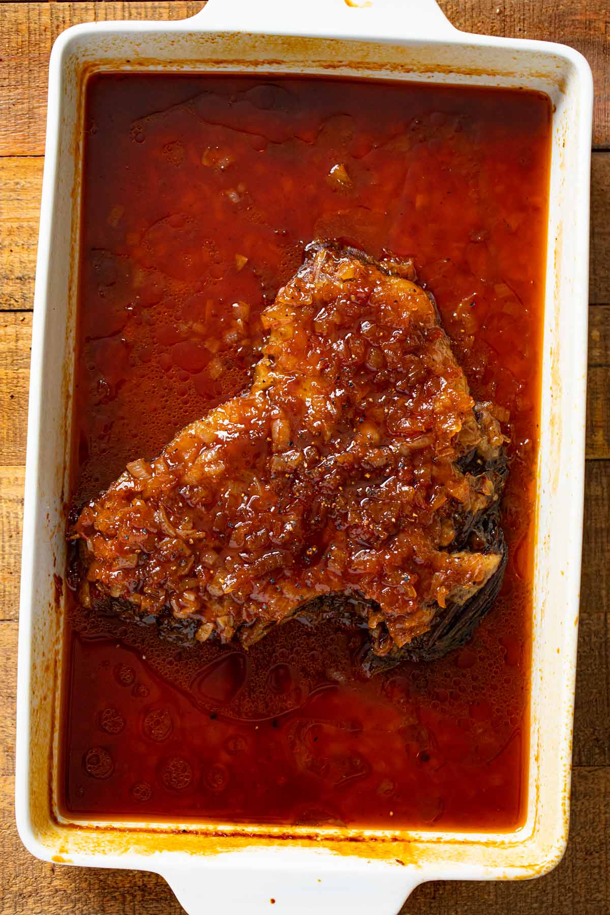 Jewish Sweet and Sour Brisket in baking dish