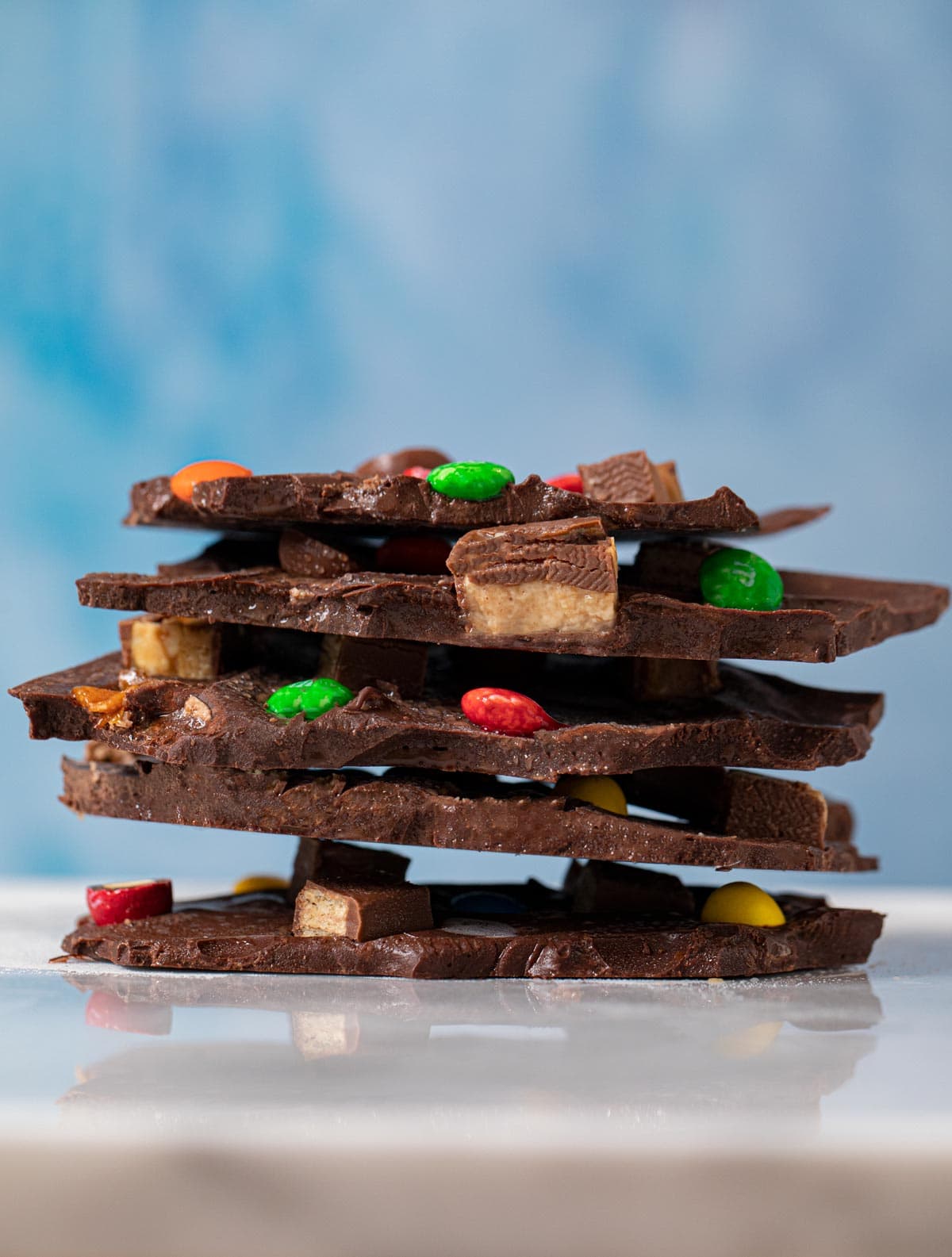 Leftover Candy Bar Bark pieces in stack