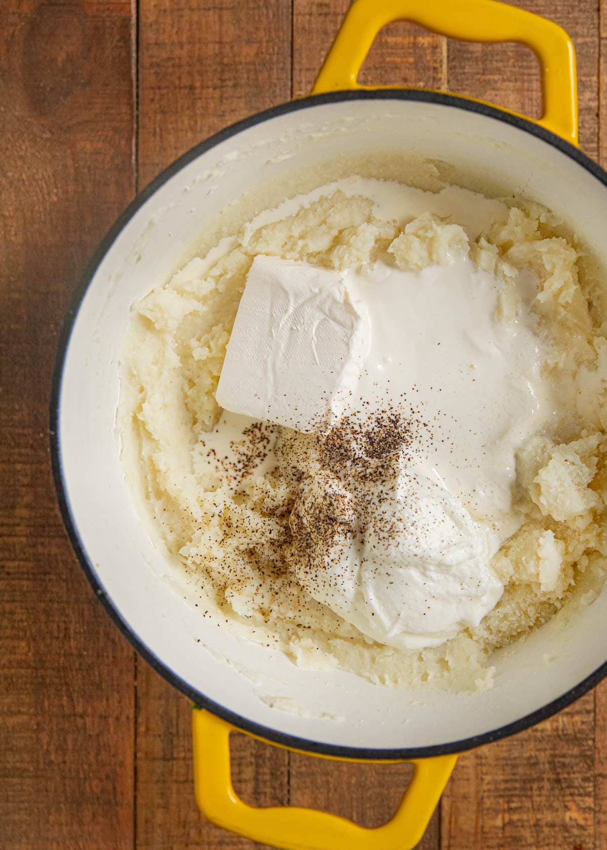 Make-Ahead Mashed Potatoes ingredients in pot