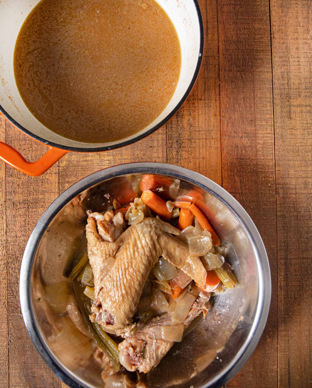 Make-Ahead Turkey Gravy with turkey and vegetables