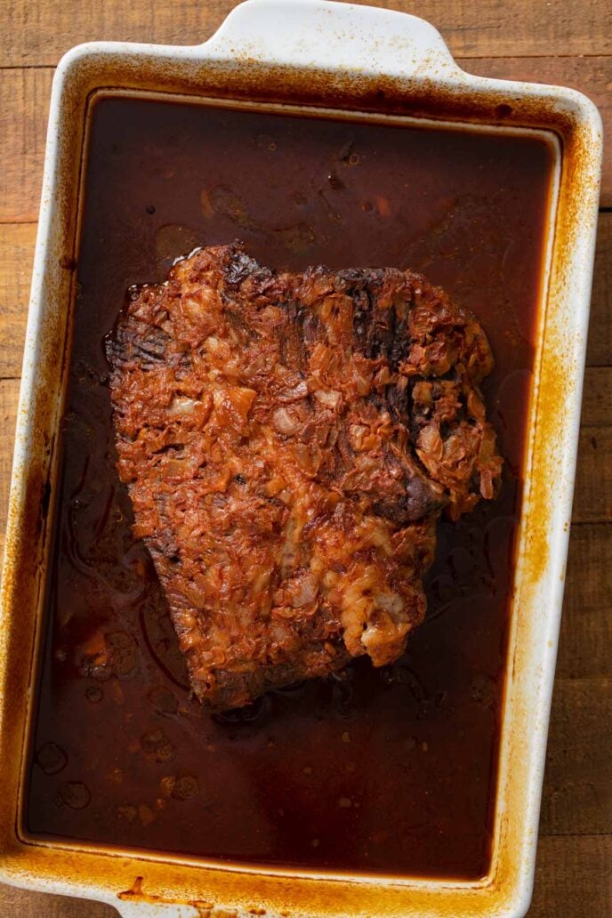 Oven BBQ Brisket in baking pan