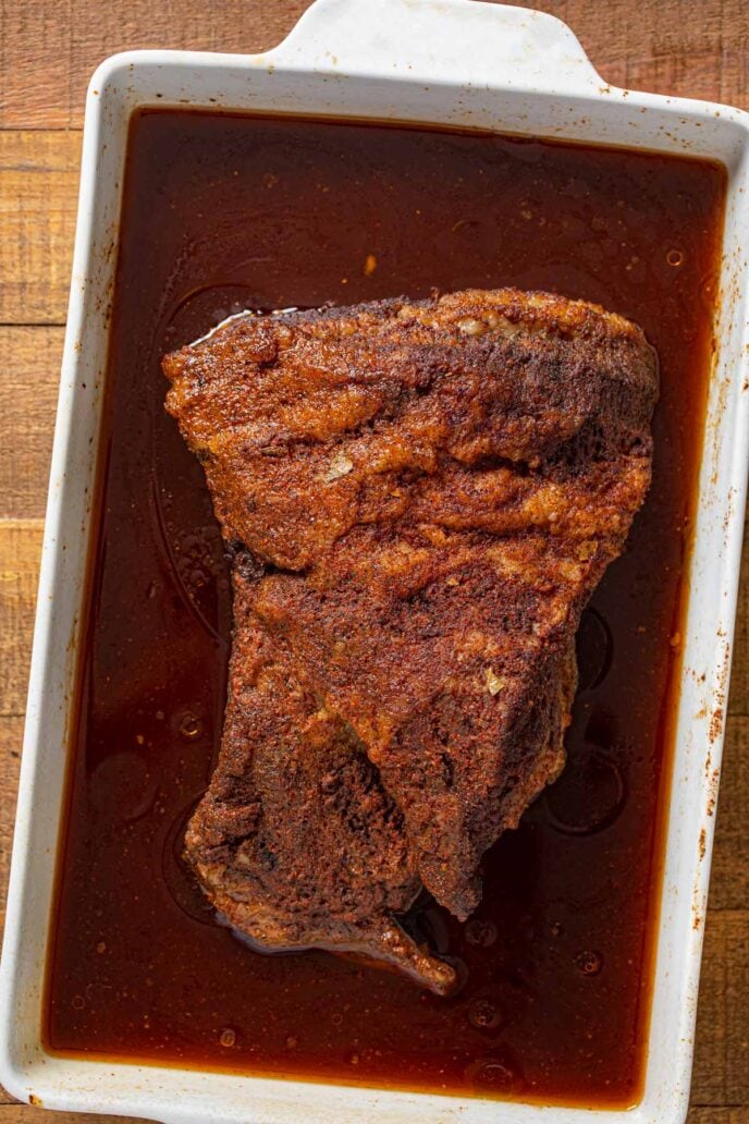 Texas Oven-Roasted Beef Brisket in baking pan