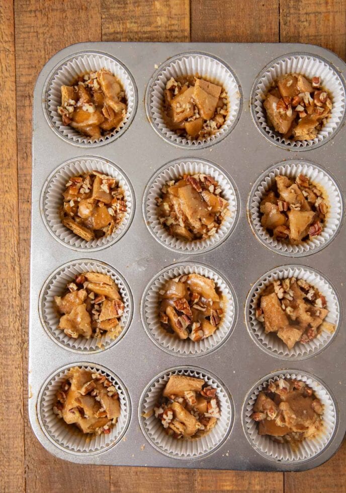 Pecan Praline Toffee Bites in muffin tin