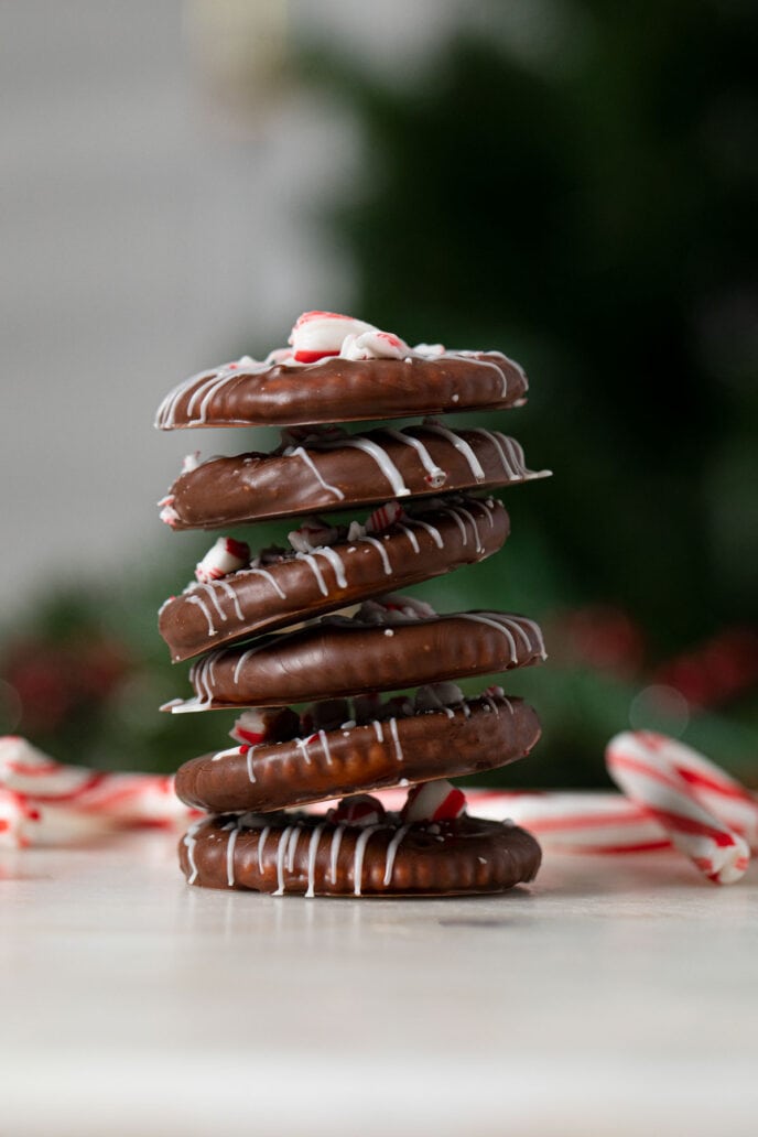 Peppermint Bark Crackers in stack