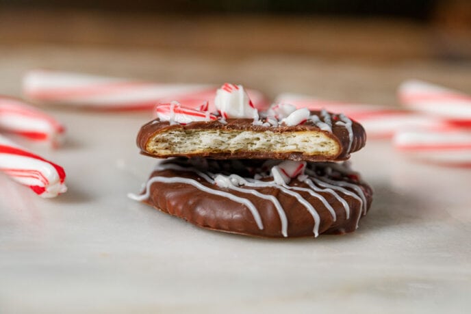 Peppermint Bark Cracker bit in half