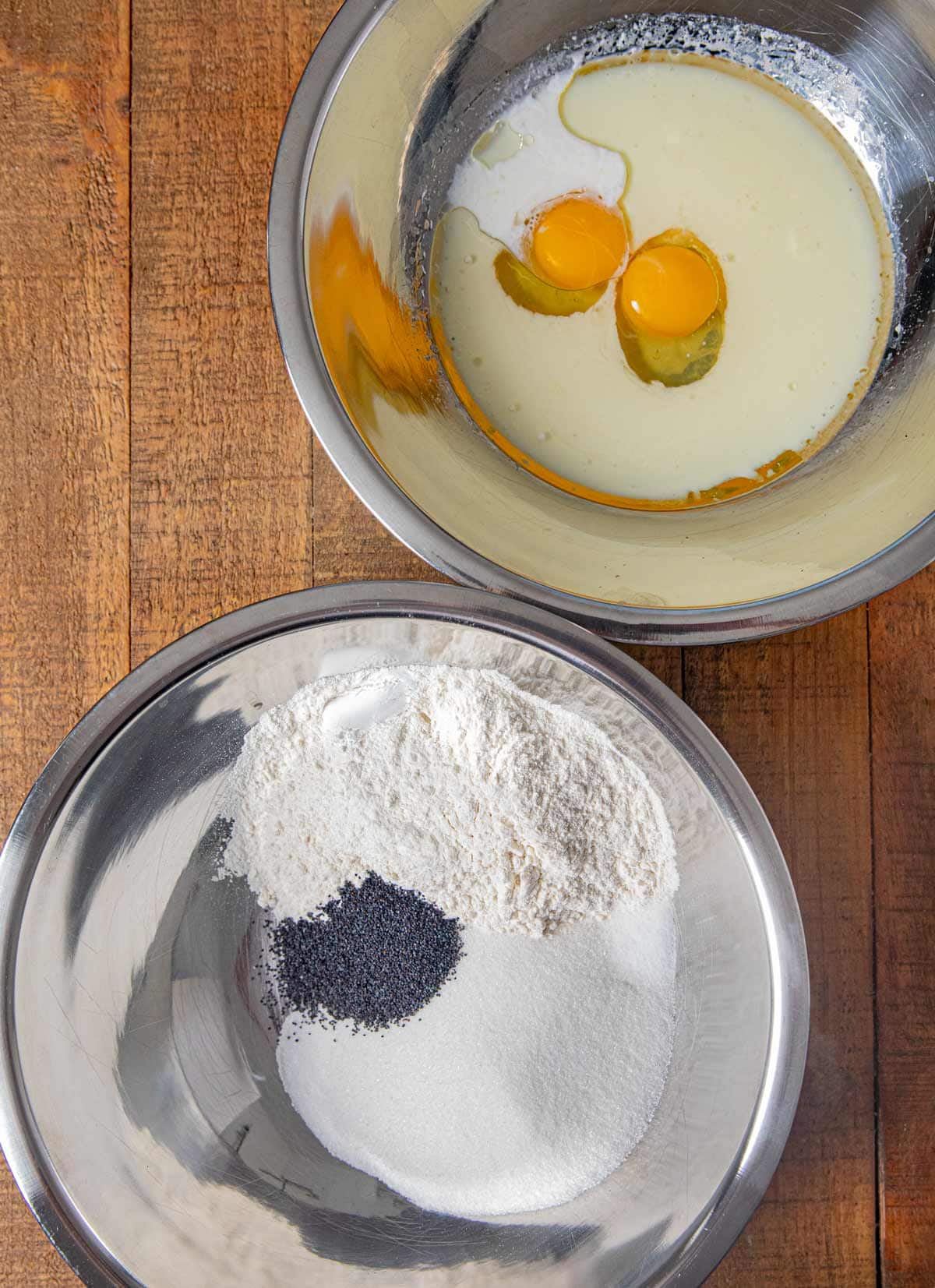 Poppy Seed Muffins ingredients in bowls