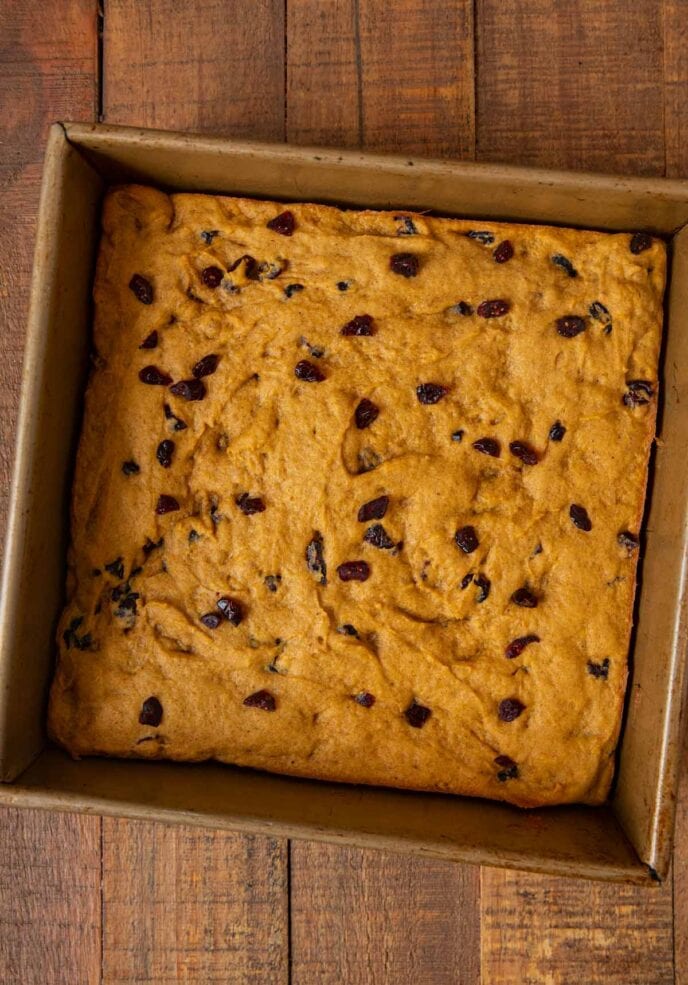 Pumpkin Cranberry Bars in baking dish