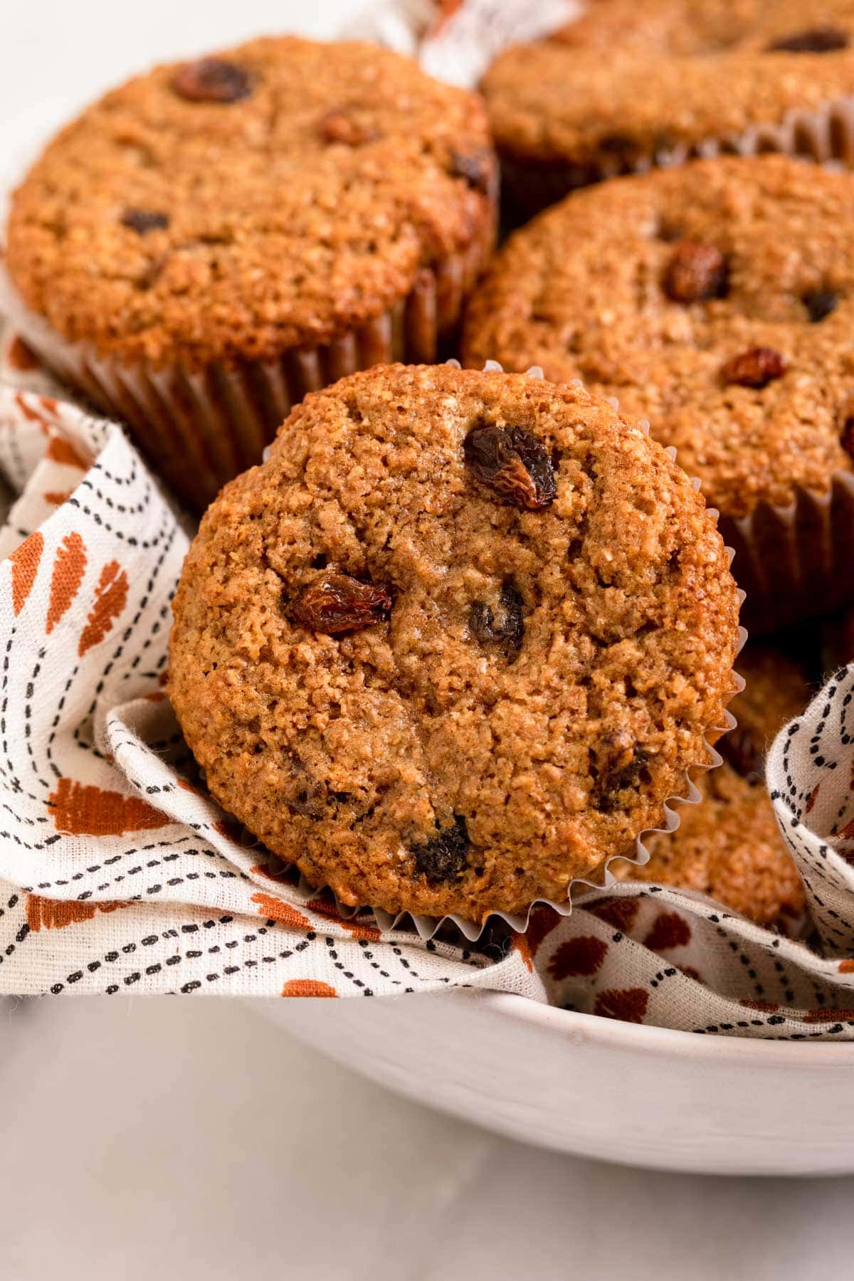 Raisin Bran Muffins in serving bowl