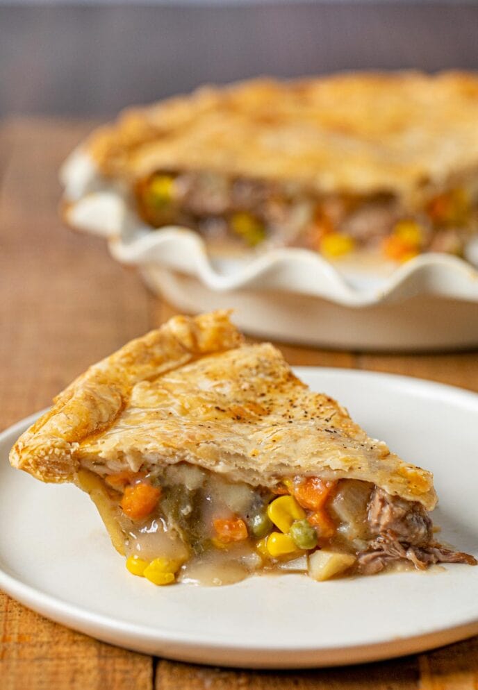 Roast Beef Pot Pie slice on plate