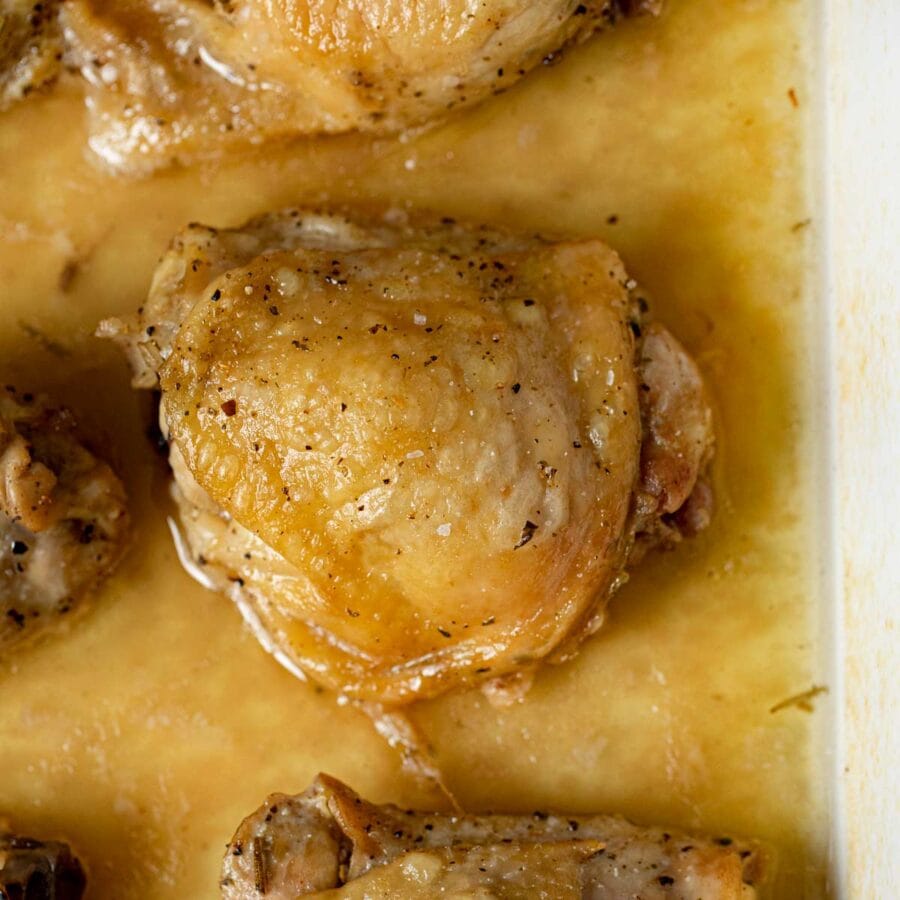 Crispy Salt and Vinegar Chicken in baking dish
