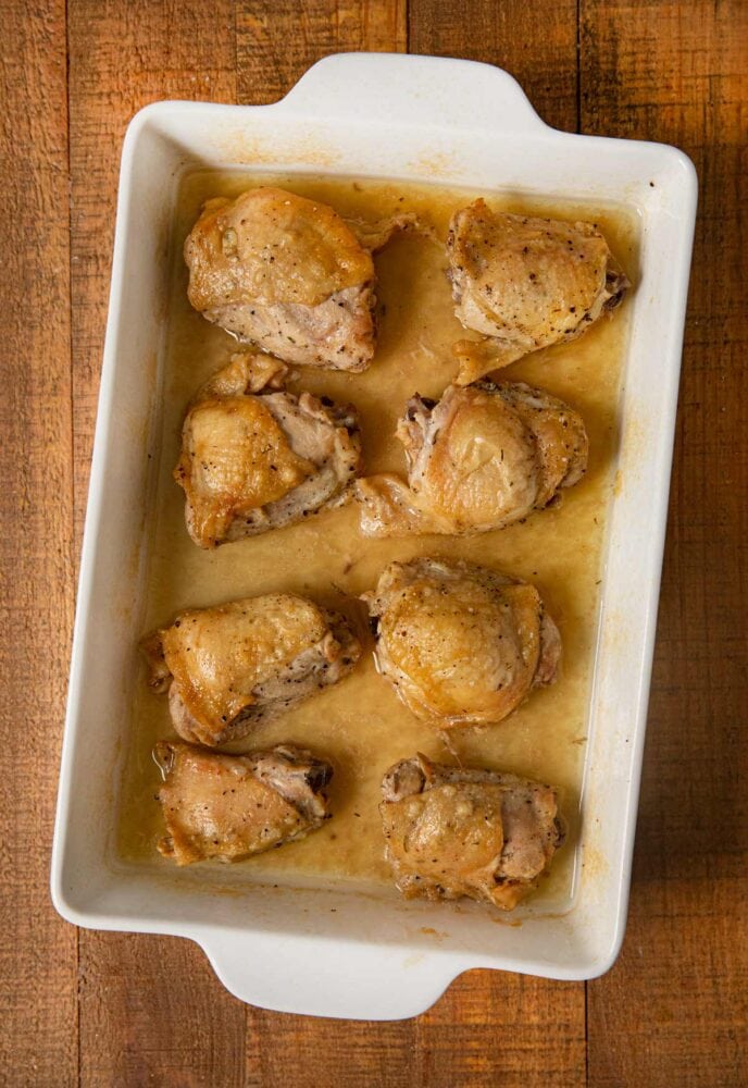 Crispy Salt and Vinegar Chicken in baking dish