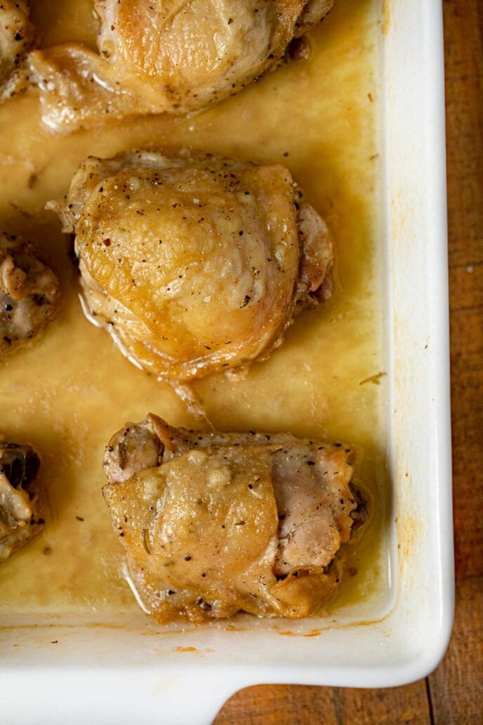 Crispy Salt and Vinegar Chicken in baking dish