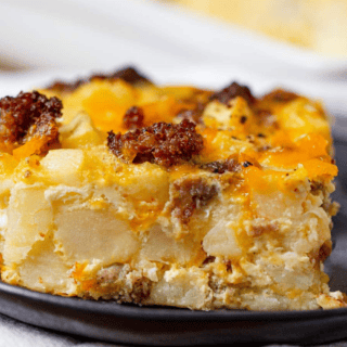 Closeup of a piece cut of the casserole