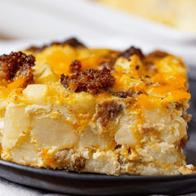 Closeup of a piece cut of the casserole