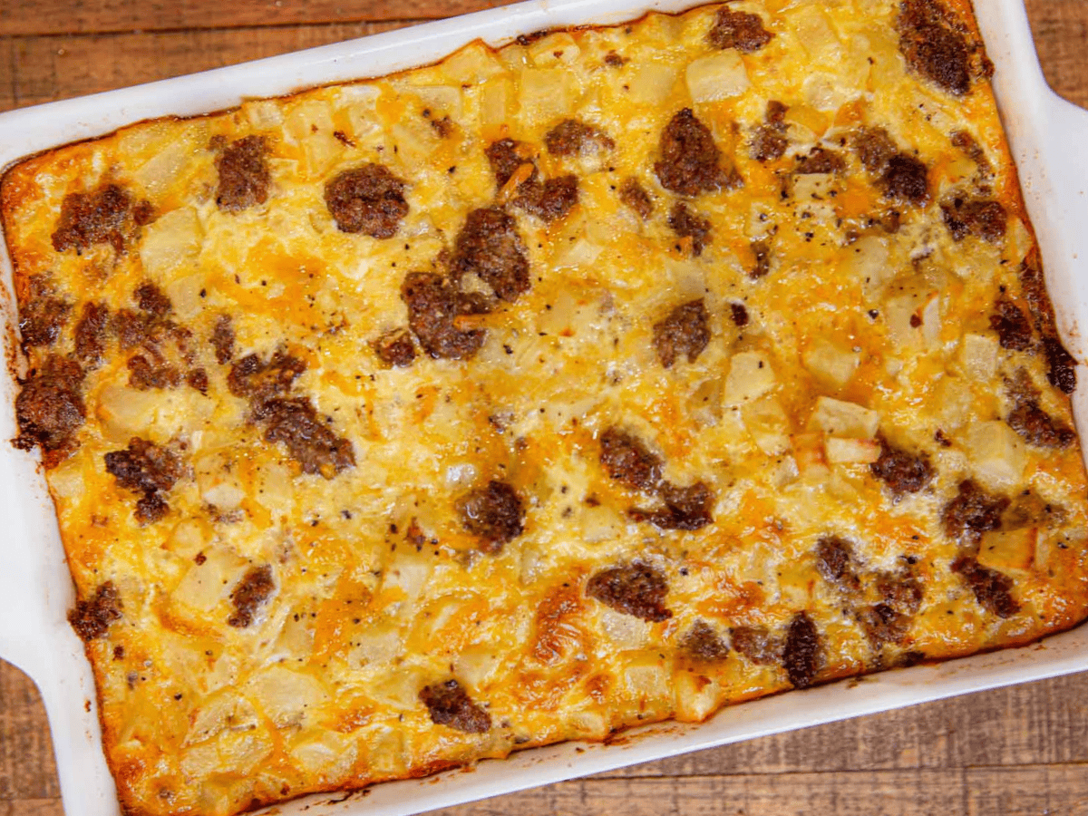 Top view of the baked ingredients in baking pan 