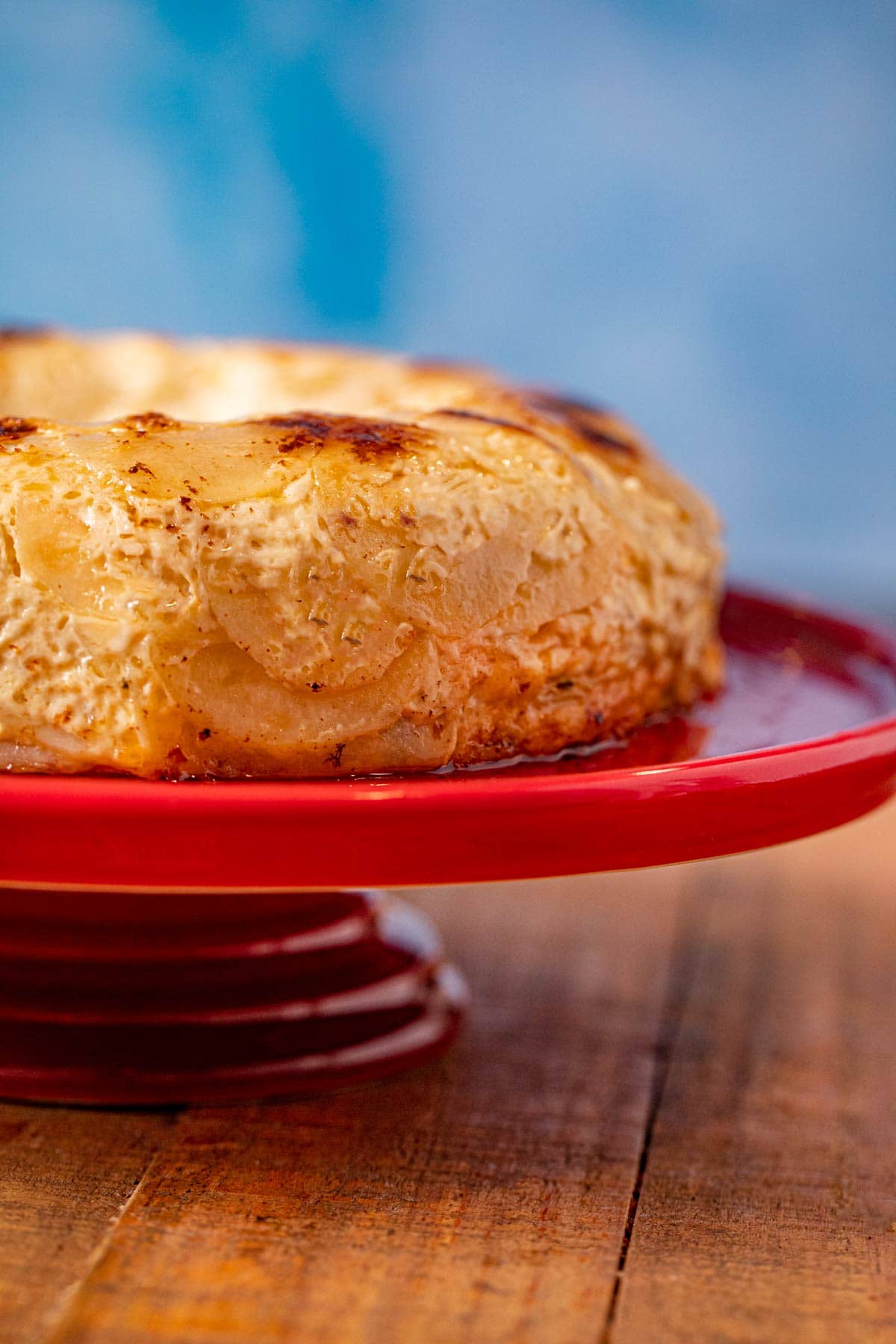 Scalloped Potato Bundt on cake stand