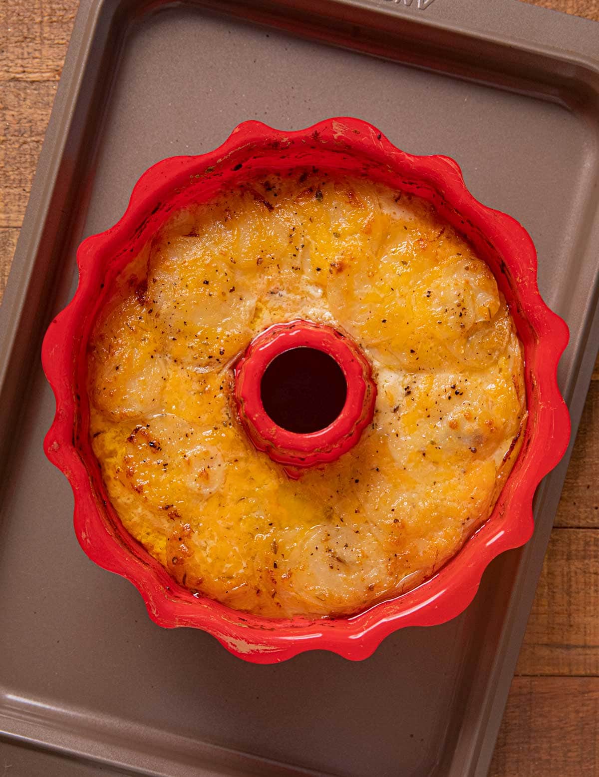 Scalloped Potato Bundt inverted in bundt pan