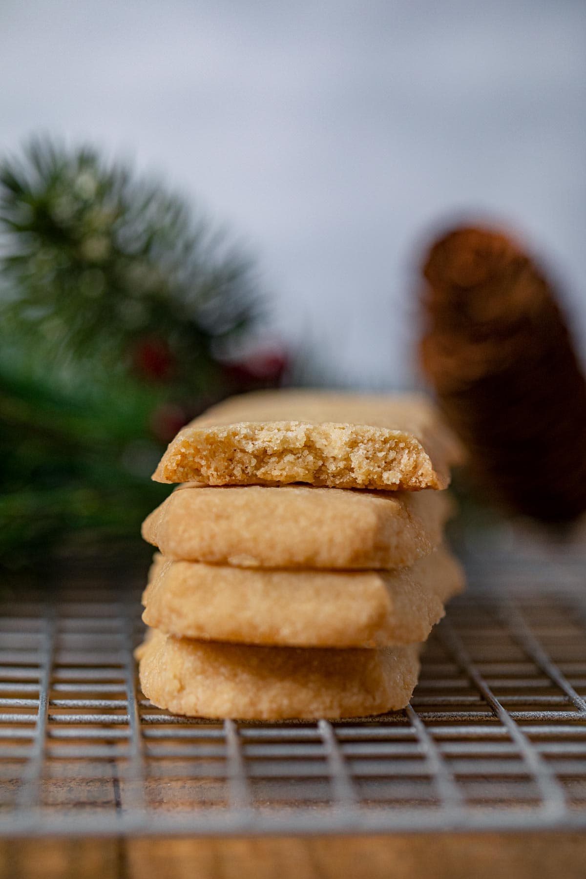 Scottish Shortbread Cookies in stack on cooling rack