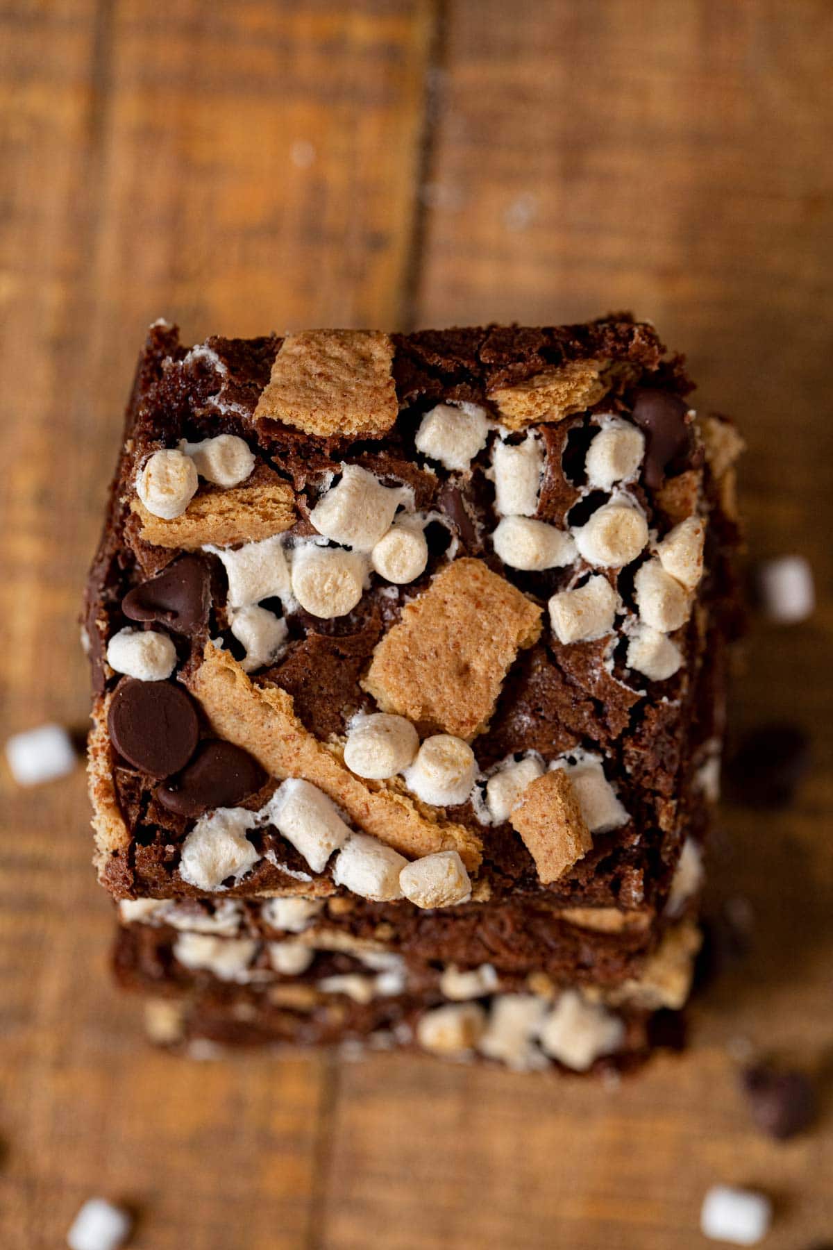 top-down view of S'mores Brownies in stack