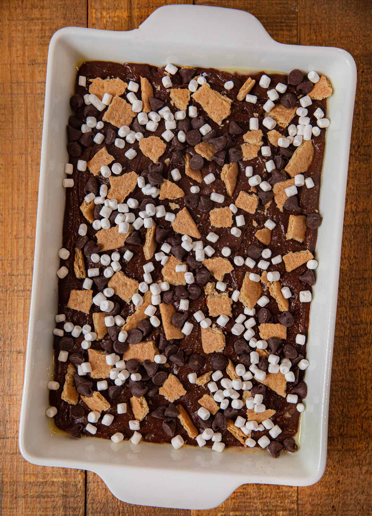 S'mores Brownies in baking pan before baking