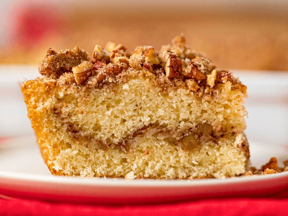 slice of java cake on a white plate