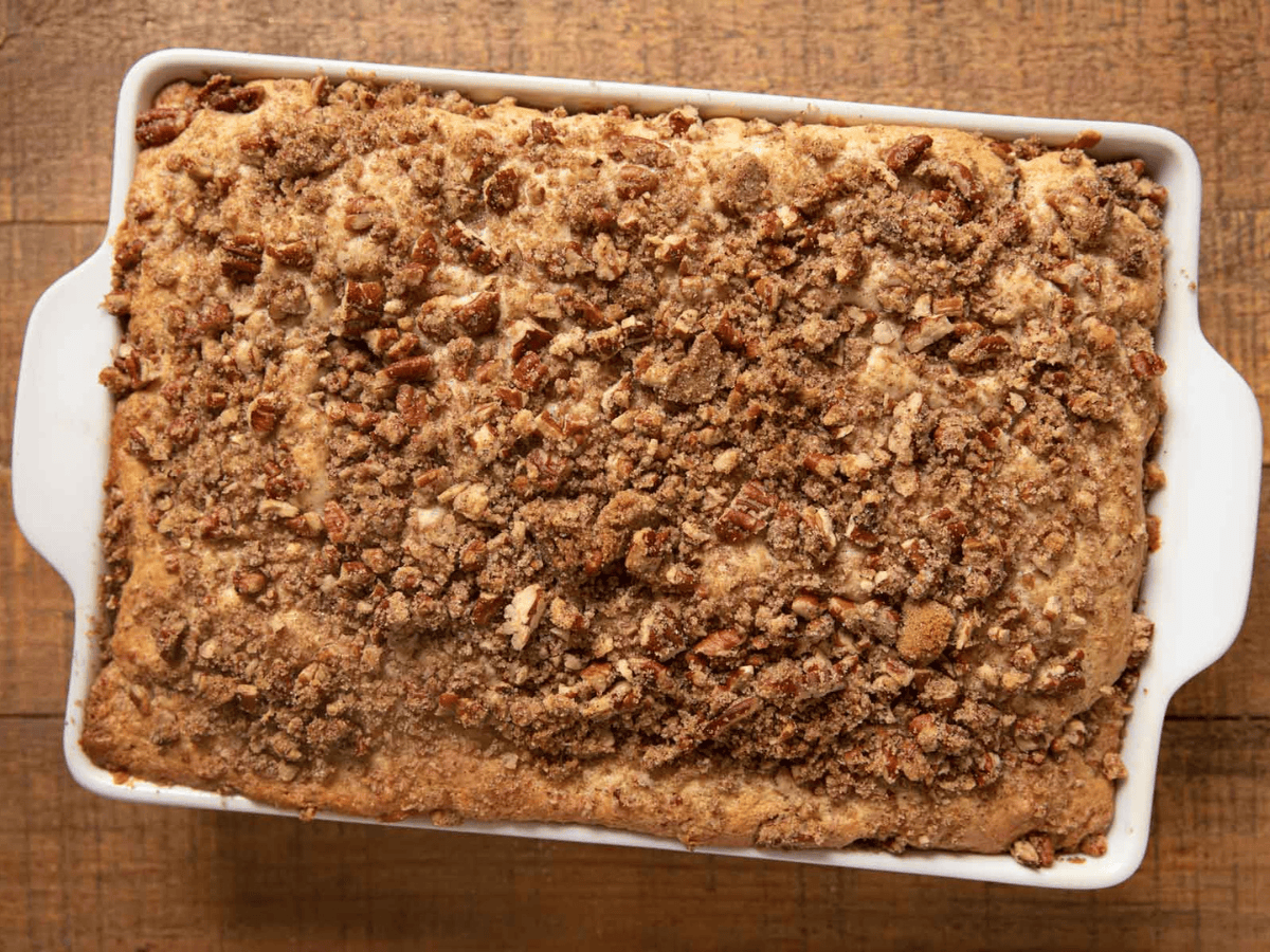 brown cake in a baking pan