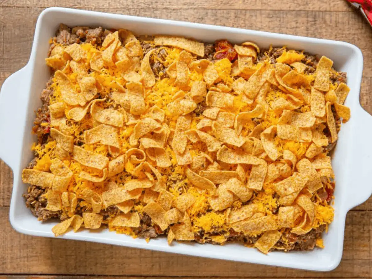 casserole in pan waiting to bake