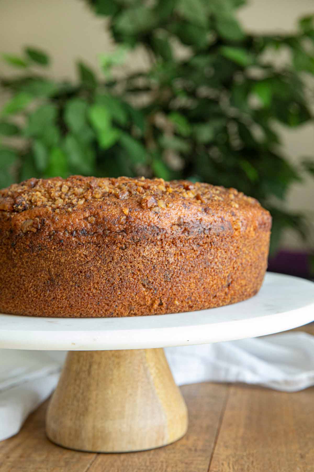 Walnut Bundt Cake on cake stand