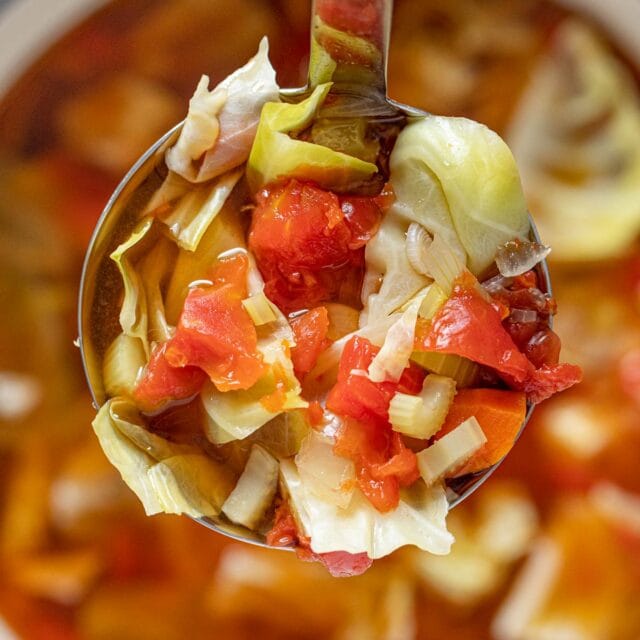 Weight Loss Cabbage Soup serving in ladle