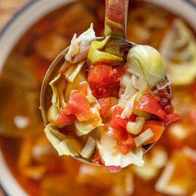 Weight Loss Cabbage Soup serving in ladle