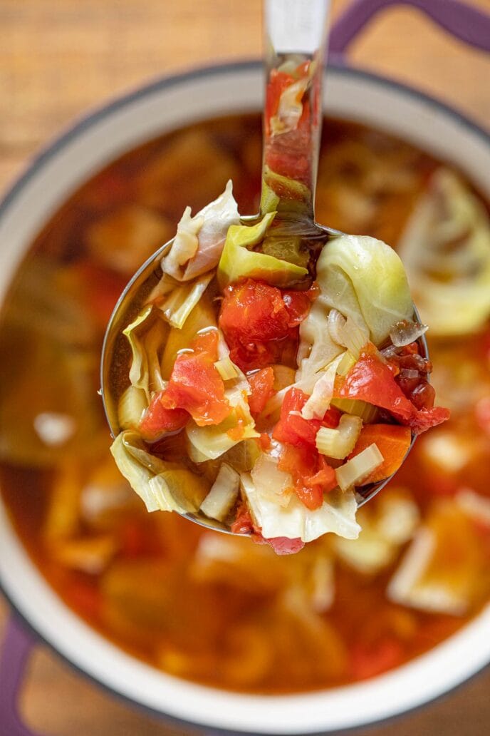 Weight Loss Cabbage Soup serving in ladle