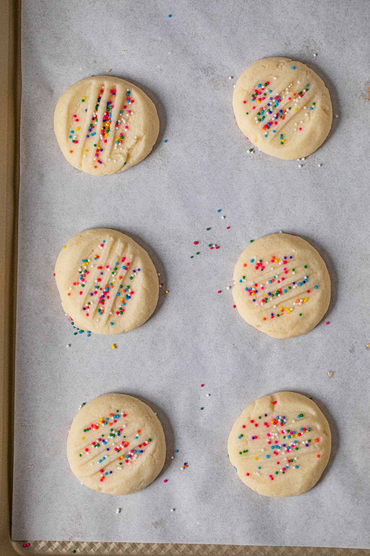 Whipped Shortbread Cookies on baking sheet