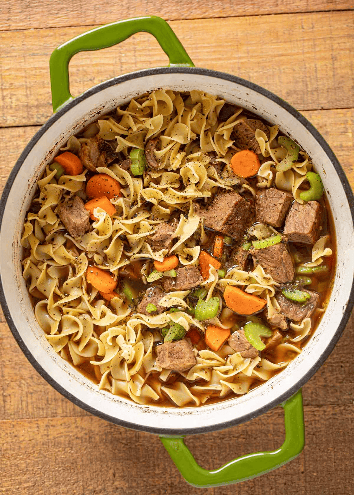 Dutch oven with finished beef soup