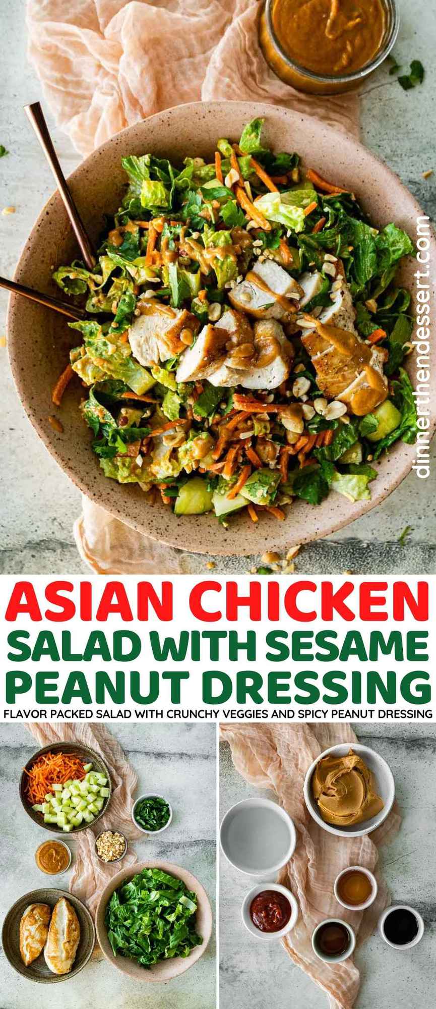 Asian Chicken Salad with Sesame Peanut Dressing collage