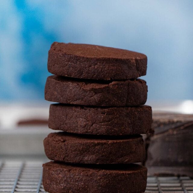 Chocolate Shortbread Cookies in stack