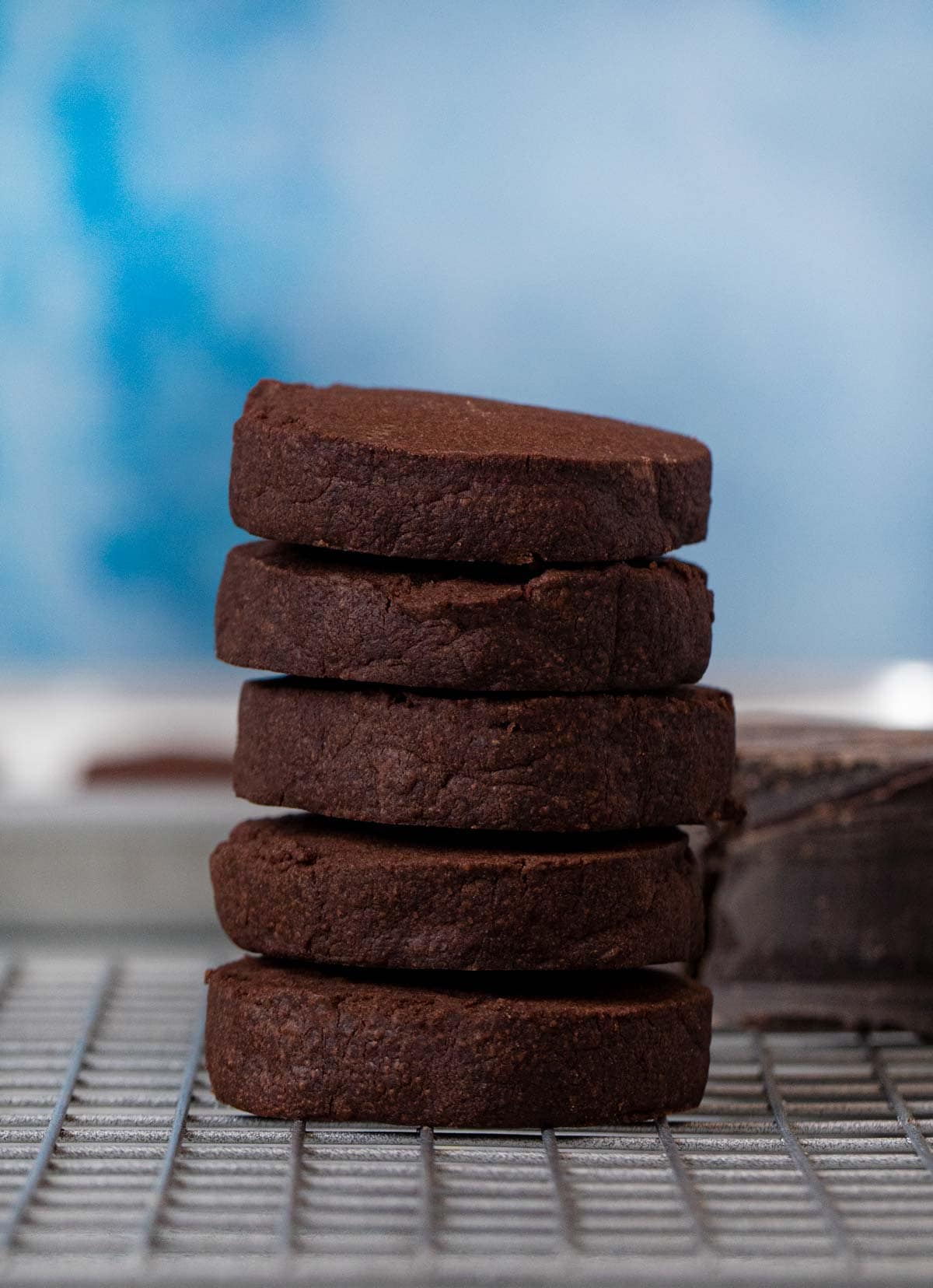 Chocolate Shortbread Cookies in stack