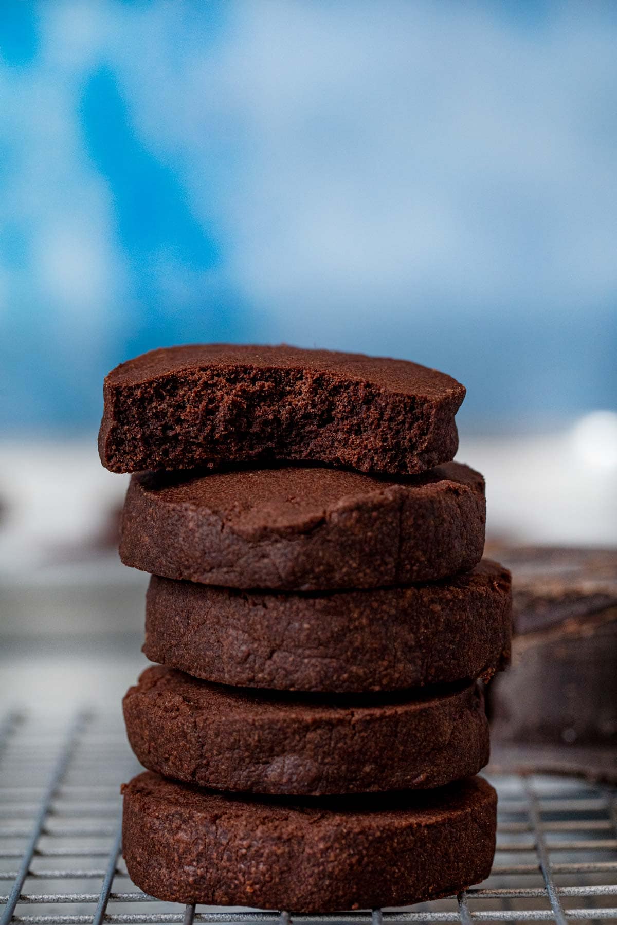 Chocolate Shortbread Cookie bitten in half