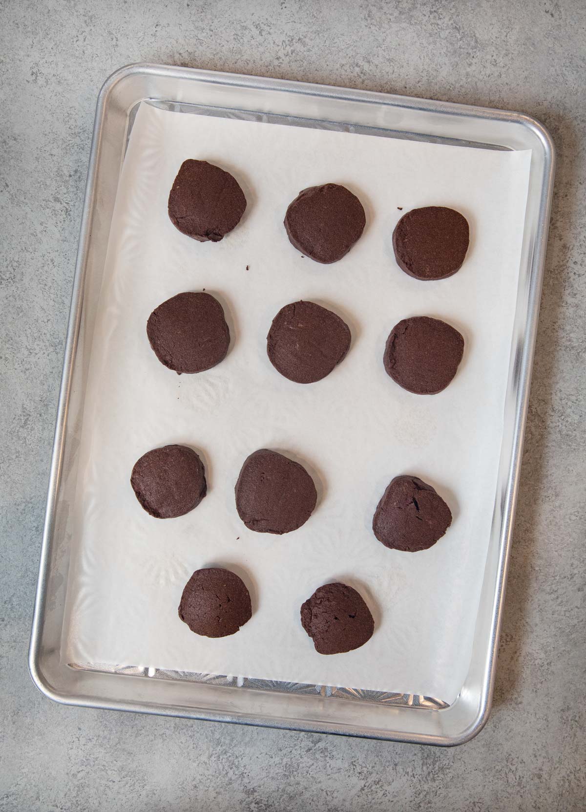Chocolate Shortbread Cookies on cookie sheet