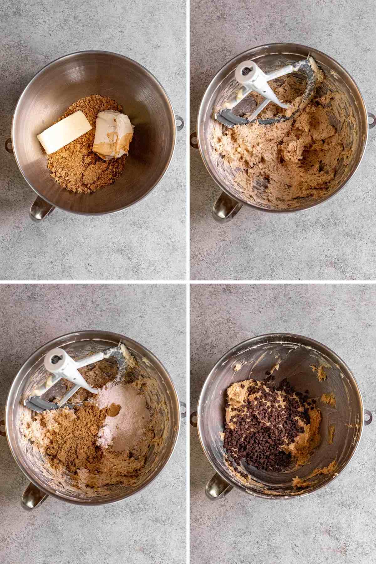 Collage of prep steps for Cookie Dough Cheese Ball