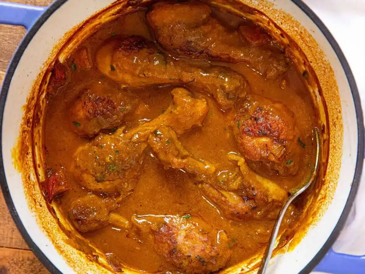 Chicken in pot ready to serve