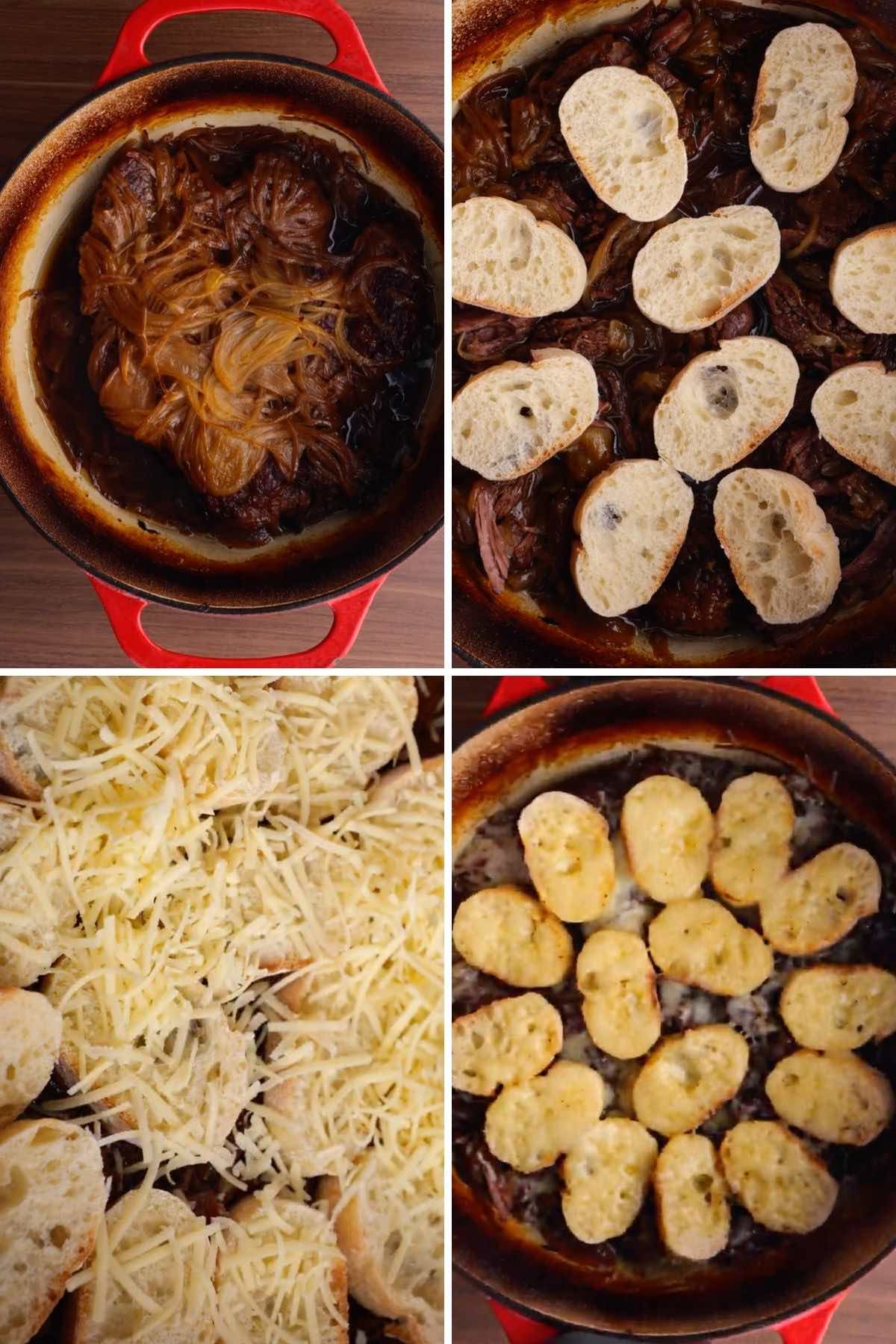 French Onion Pot Roast collage of cooking steps