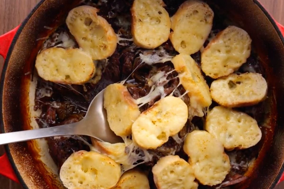 French Onion Pot Roast in dutch oven