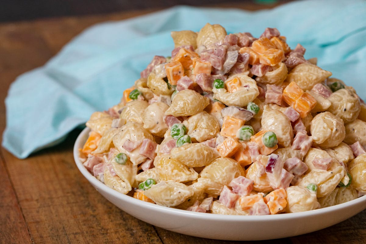 Ham and Cheese Pasta Salad in bowl