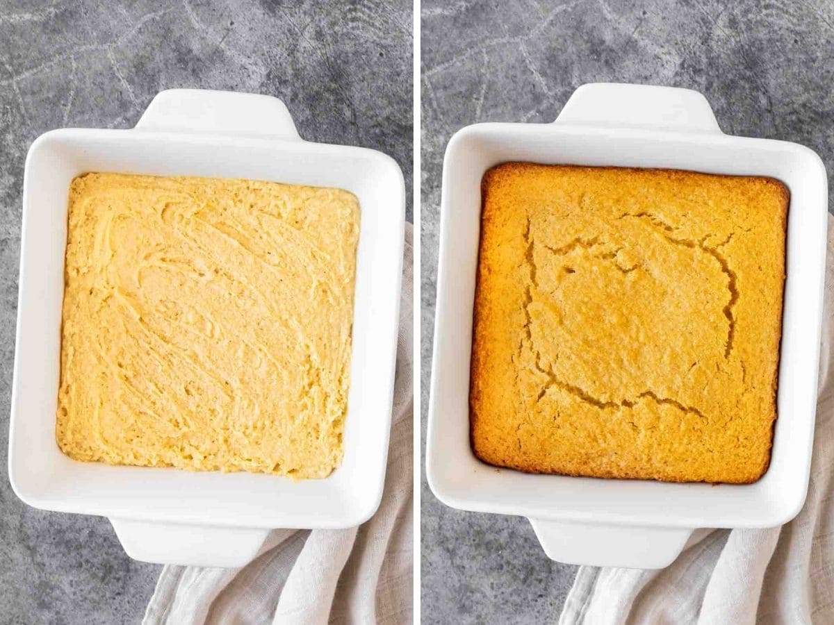 Honey Cornbread Collage before and after baking
