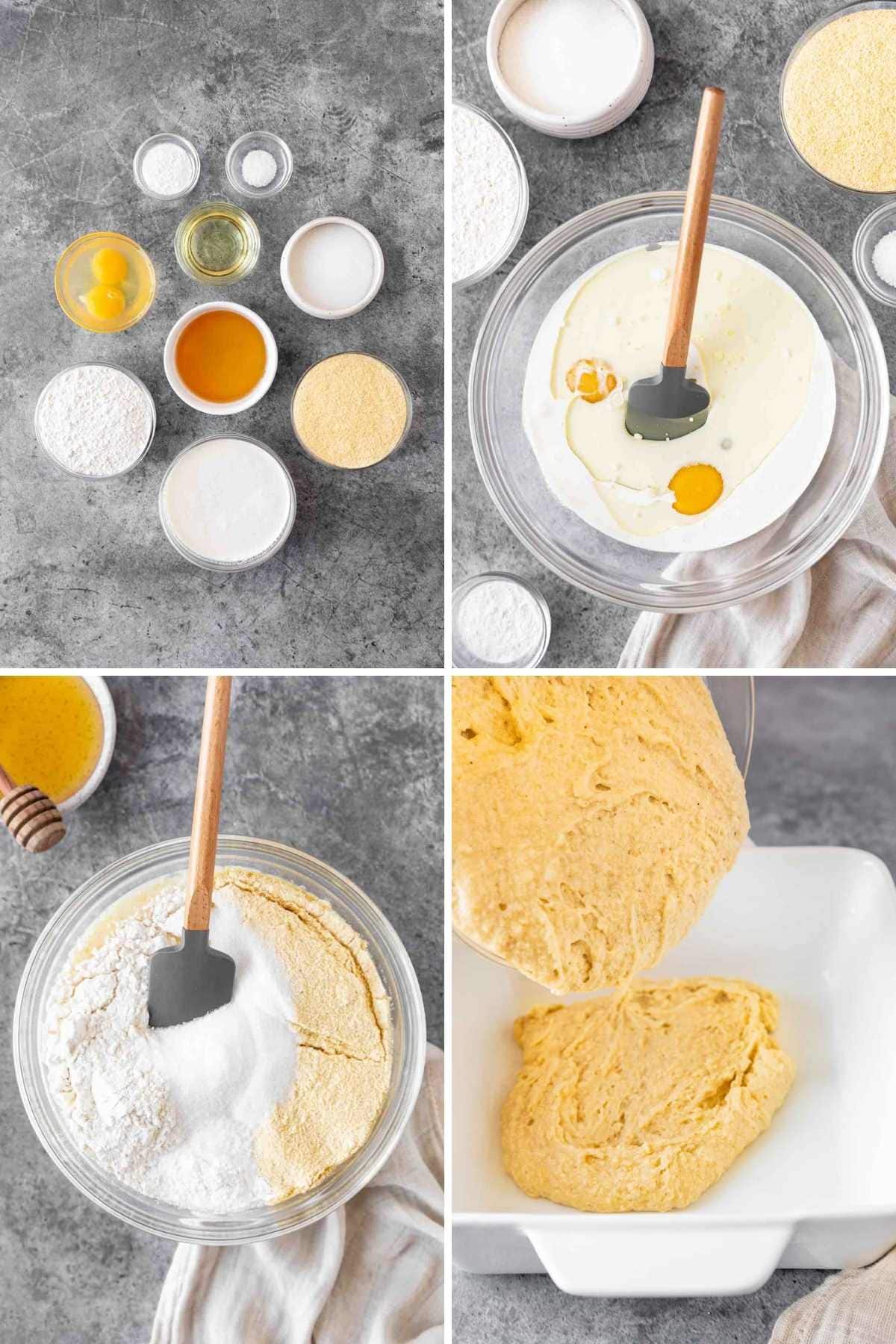 Honey Cornbread Collage of batter steps