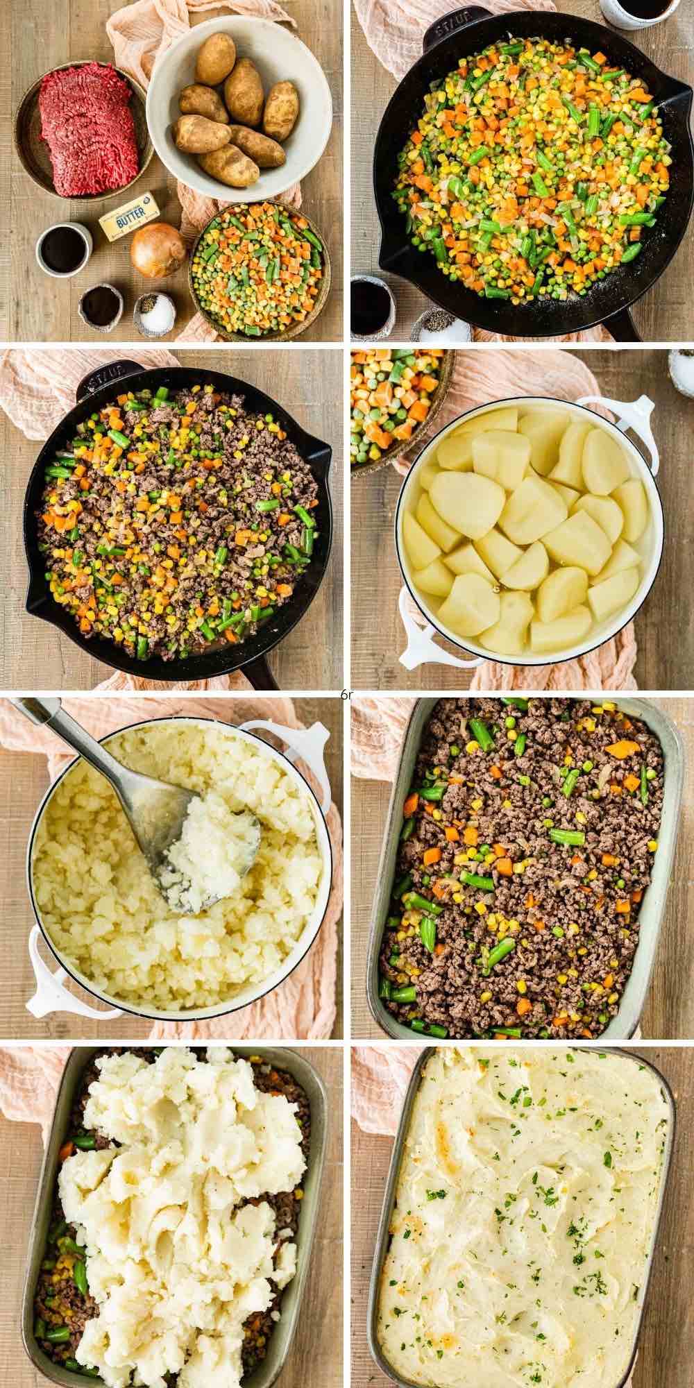 Shepherd's Pie Collage of assembly steps